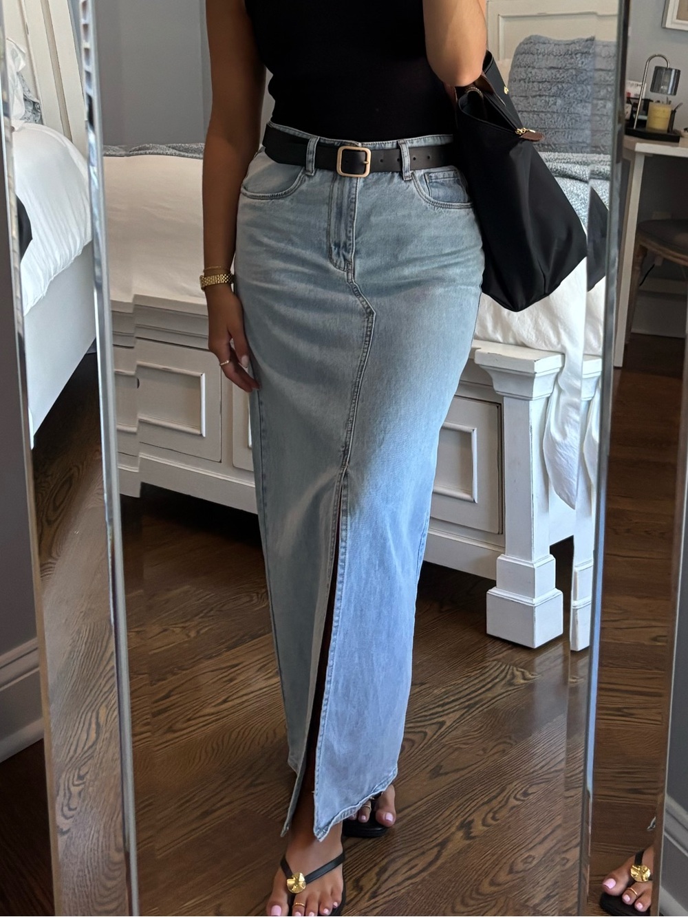 blank nyc maxi denim skirt